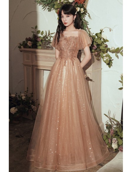 Grey Appliques Long Tulle Prom Dress