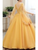Beaded Lace Tulle Cape Sleeved Ballgown Prom Dress For Formal
