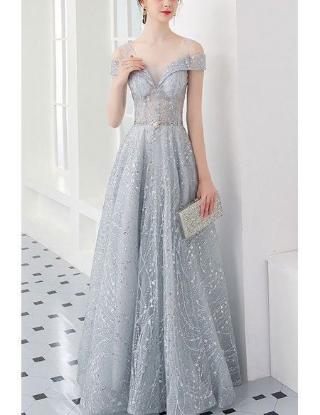 Gorgeous Cold Shoulder Sheer Bodice Long Prom Dress With Sequins