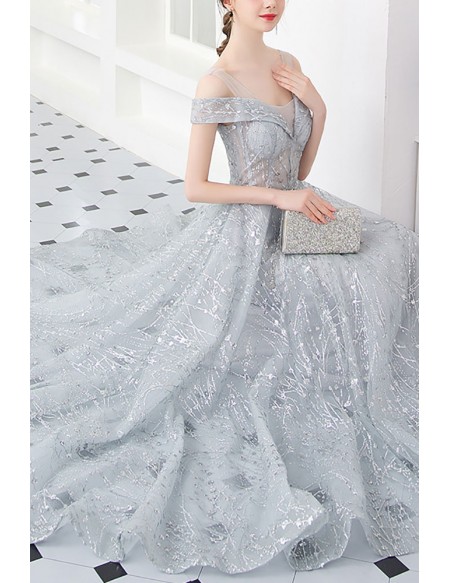 Gorgeous Cold Shoulder Sheer Bodice Long Prom Dress With Sequins