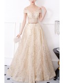 Gorgeous Cold Shoulder Sheer Bodice Long Prom Dress With Sequins