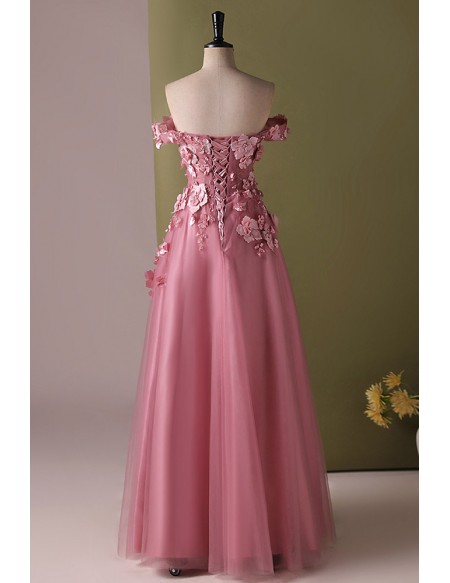 Off Shoulder Flowers Aline Long Party Dress
