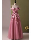 Off Shoulder Flowers Aline Long Party Dress