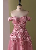 Off Shoulder Flowers Aline Long Party Dress