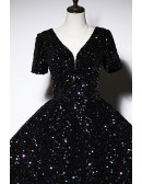 Sparkly Black Sequined Ballgown Prom Dress With Sleeves