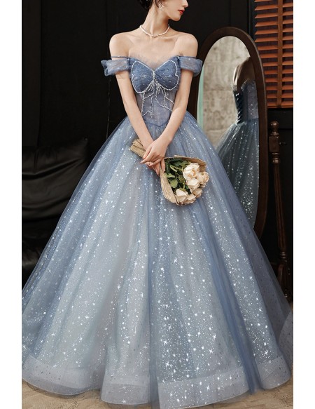 Dreamy Blue Stars Tulle Ballgown Prom Dress