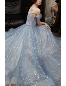 Dreamy Blue Stars Tulle Ballgown Prom Dress