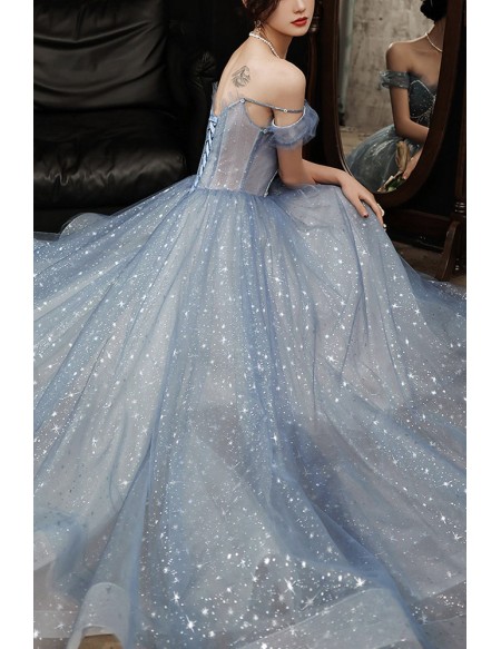 Dreamy Blue Stars Tulle Ballgown Prom Dress