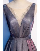 Mistery Bling Aline Long Prom Dress Beaded Vneck Sleeveless
