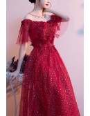 Beaded Neckline Bling Burgundy Prom Dress Sheer Neckline