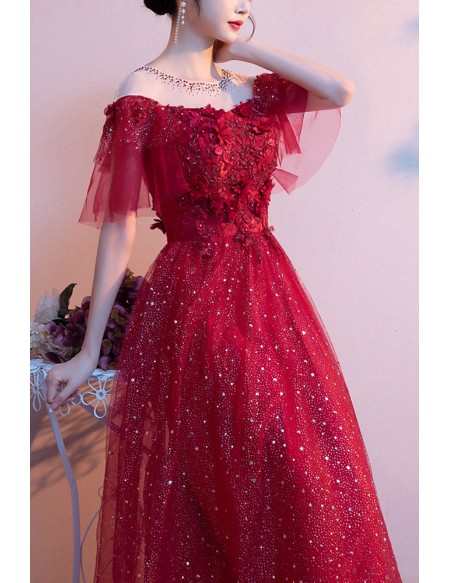 Beaded Neckline Bling Burgundy Prom Dress Sheer Neckline