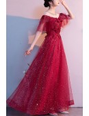 Beaded Neckline Bling Burgundy Prom Dress Sheer Neckline