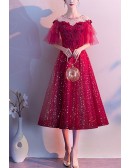 Beaded Neckline Bling Burgundy Prom Dress Sheer Neckline