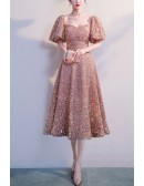 Bubble Sleeved Aline Long Sequined Prom Dress