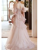 Beautiful Ruffled Bling Tulle Off Shoulder Prom Dress