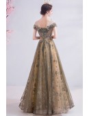 Dusty Long Tulle Sequined Prom Dress With Cap Sleeves