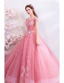 Beautiful Pink Ballgown Off Shoulder Prom Dress With Embroidery