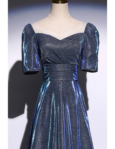 Modest Sleeved Sparkly Aline Long Prom Dress
