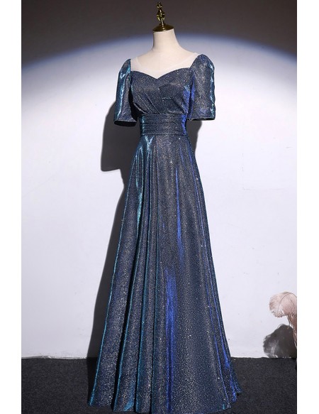 Modest Sleeved Sparkly Aline Long Prom Dress
