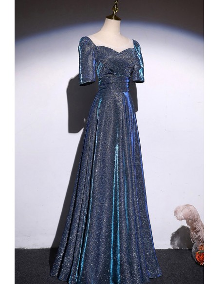 Modest Sleeved Sparkly Aline Long Prom Dress