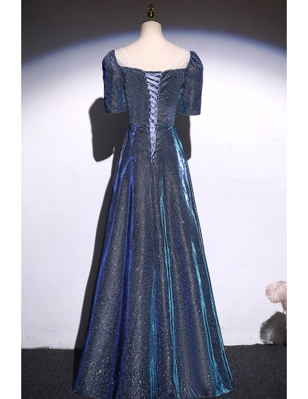 Modest Sleeved Sparkly Aline Long Prom Dress