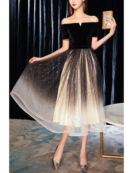 Off Shoulder Bling Tulle Hoco Party Dress