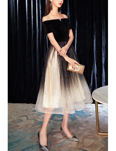 Off Shoulder Bling Tulle Hoco Party Dress