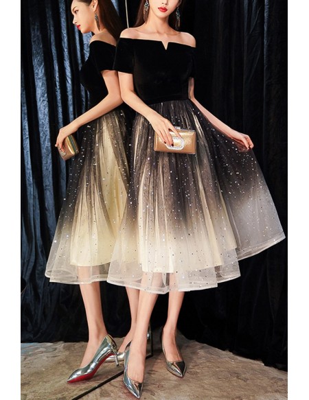 Off Shoulder Bling Tulle Hoco Party Dress