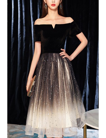 Off Shoulder Bling Tulle Hoco Party Dress
