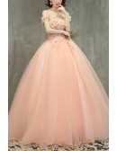 Cute Pink Ballgown Off Shoulder Prom Dress With Appliques