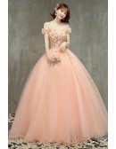 Cute Pink Ballgown Off Shoulder Prom Dress With Appliques