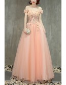 Cute Pink Ballgown Off Shoulder Prom Dress With Appliques