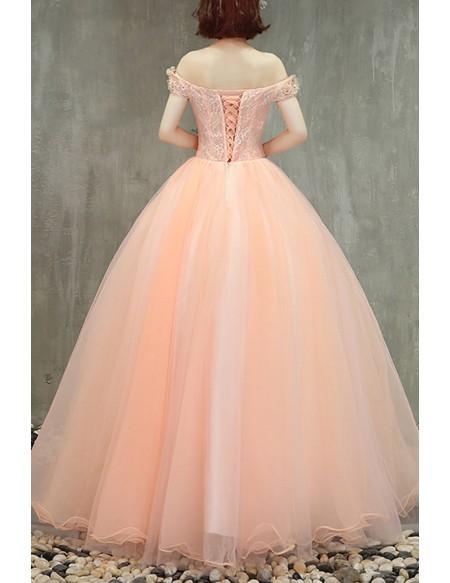 Cute Pink Ballgown Off Shoulder Prom Dress With Appliques