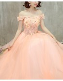 Cute Pink Ballgown Off Shoulder Prom Dress With Appliques