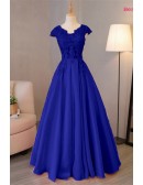 Long Pink Satin Prom Dress With Beaded Appliques