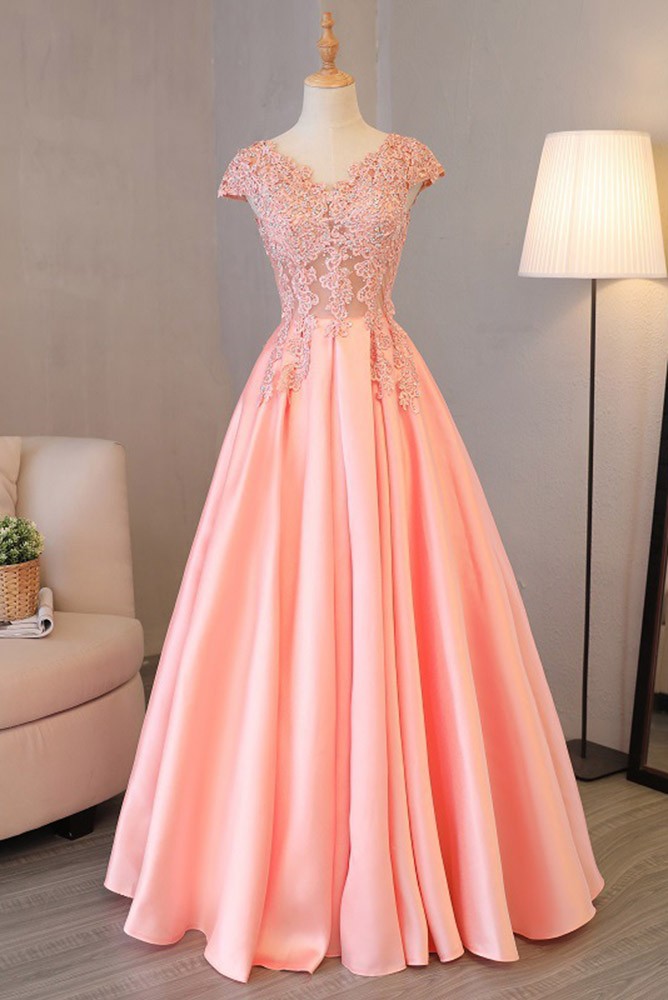 Classy Lace Satin Prom Dress,Pink Bridesmaid Dress Party Dress Y8723 main image 1