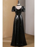 Mistery Sparkly Black Sequined Aline Prom Dress With Square Neckline
