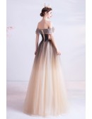 Off Shoulder Ombre Tulle Long Prom Dress With Appliques