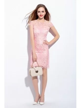Lace Round Neck Short Dress with Sleeves
