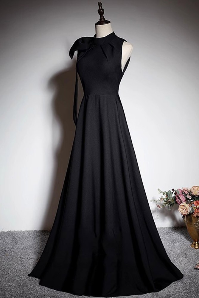 black stack collar button evening dress