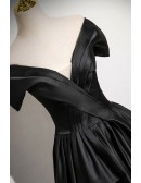 Pleated Vneck Long Black Satin Evening Dress