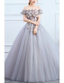 Off Shoulder Flowers Ballgown Tulle Prom Dress
