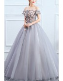 Off Shoulder Flowers Ballgown Tulle Prom Dress