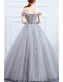 Off Shoulder Flowers Ballgown Tulle Prom Dress