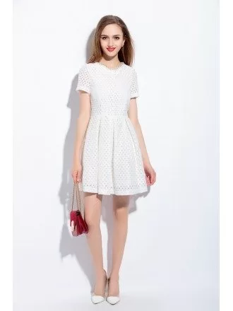 Beaded Little White Dress Short Sleeved