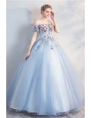 Off Shoulder Tulle Ballgown Party Prom Dress With Flowers