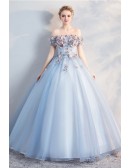 Off Shoulder Tulle Ballgown Party Prom Dress With Flowers