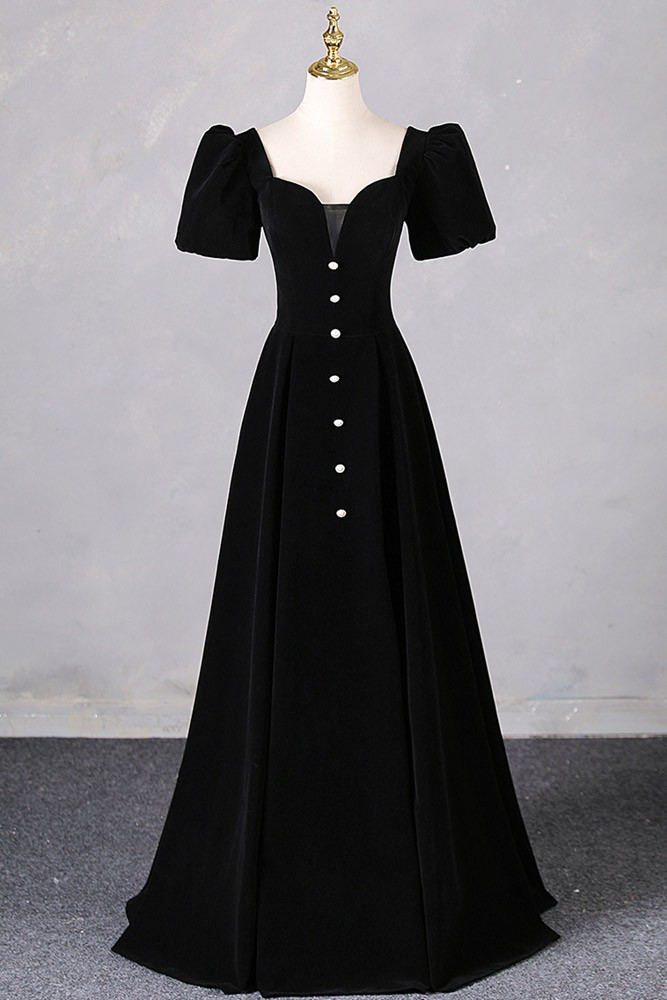 Button Front Long Dress in Black