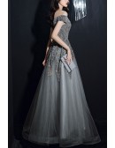 Silver Sequined Off Shoulder Long Prom Dress For Parties