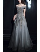 Silver Sequined Off Shoulder Long Prom Dress For Parties